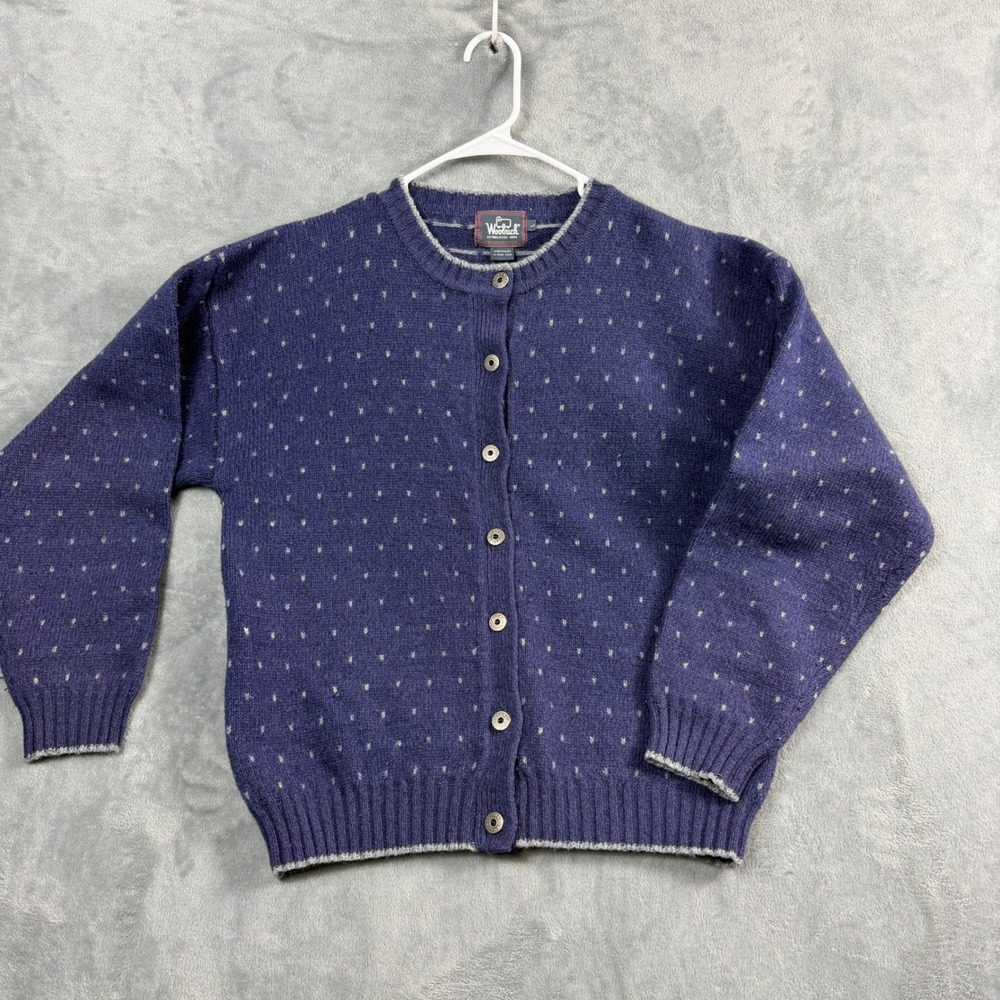 Woolrich Womens L Blue Cardigan Sweater Wool Blend Birdseye Boho Whimsigoth